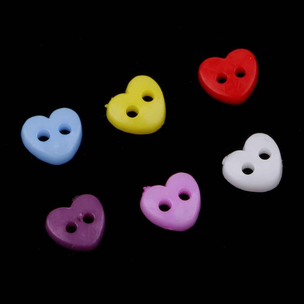 100pcs Colorful Mini Resin Buttons for Sewing Scrapbooking 5-6mm Heart