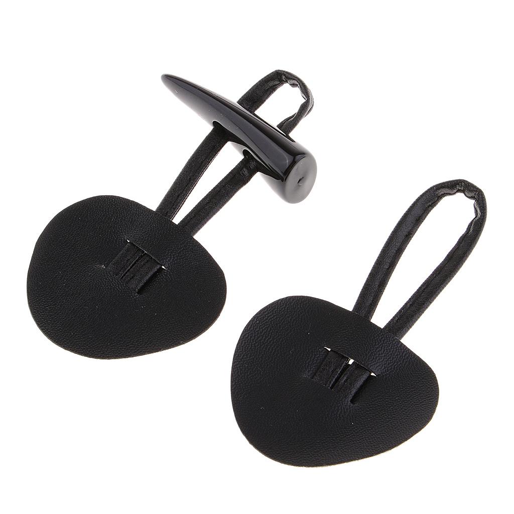 6 Pairs PU Leather Horn Toggle Buttons Duffle Coat Fastener Buckle Black