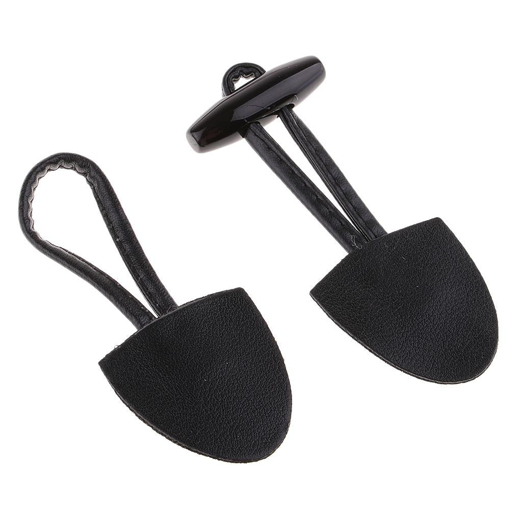 24 Pairs PU Leather Horn Toggle Button DIY Duffle Coat Fastener Buckle Black