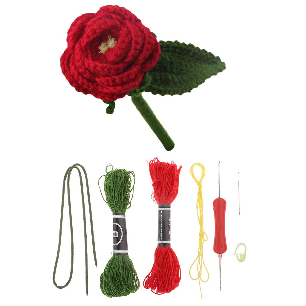 DIY Crochet Kits Red Rose Sewing Material Package for Adults Crochet Lovers