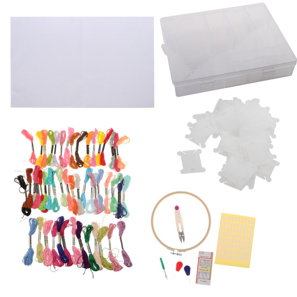 Embroidery Starter Kit with 50 Color Threads & Cross Stitch Hoops & Needles