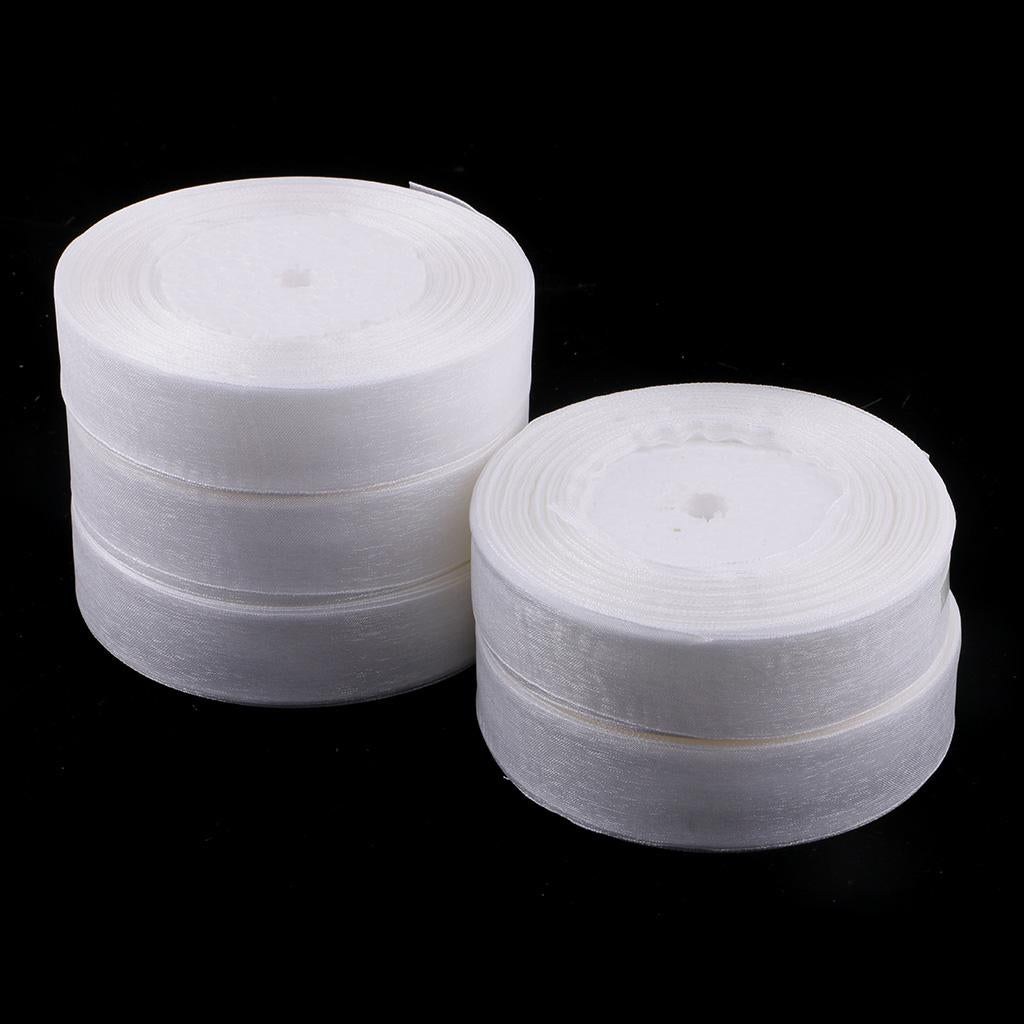 5pcs 50yds Sheer Organza Ribbon Bow Hair Wedding DIY Craft 25mm White