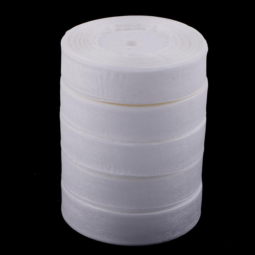 5pcs 50yds Sheer Organza Ribbon Bow Hair Wedding DIY Craft 25mm White