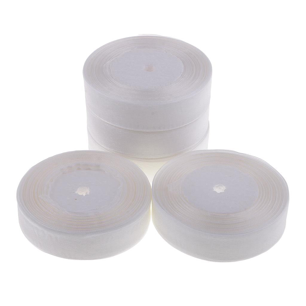 5pcs 50yds Sheer Organza Ribbon Bow Hair Wedding DIY Craft 25mm White