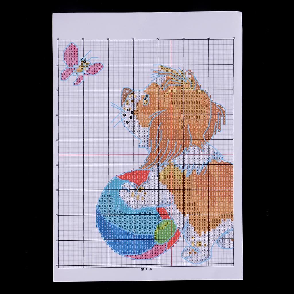 A Dog Playing Ball Counted Cross Stitch Kit DIY Needlework 14CT 21x21cm