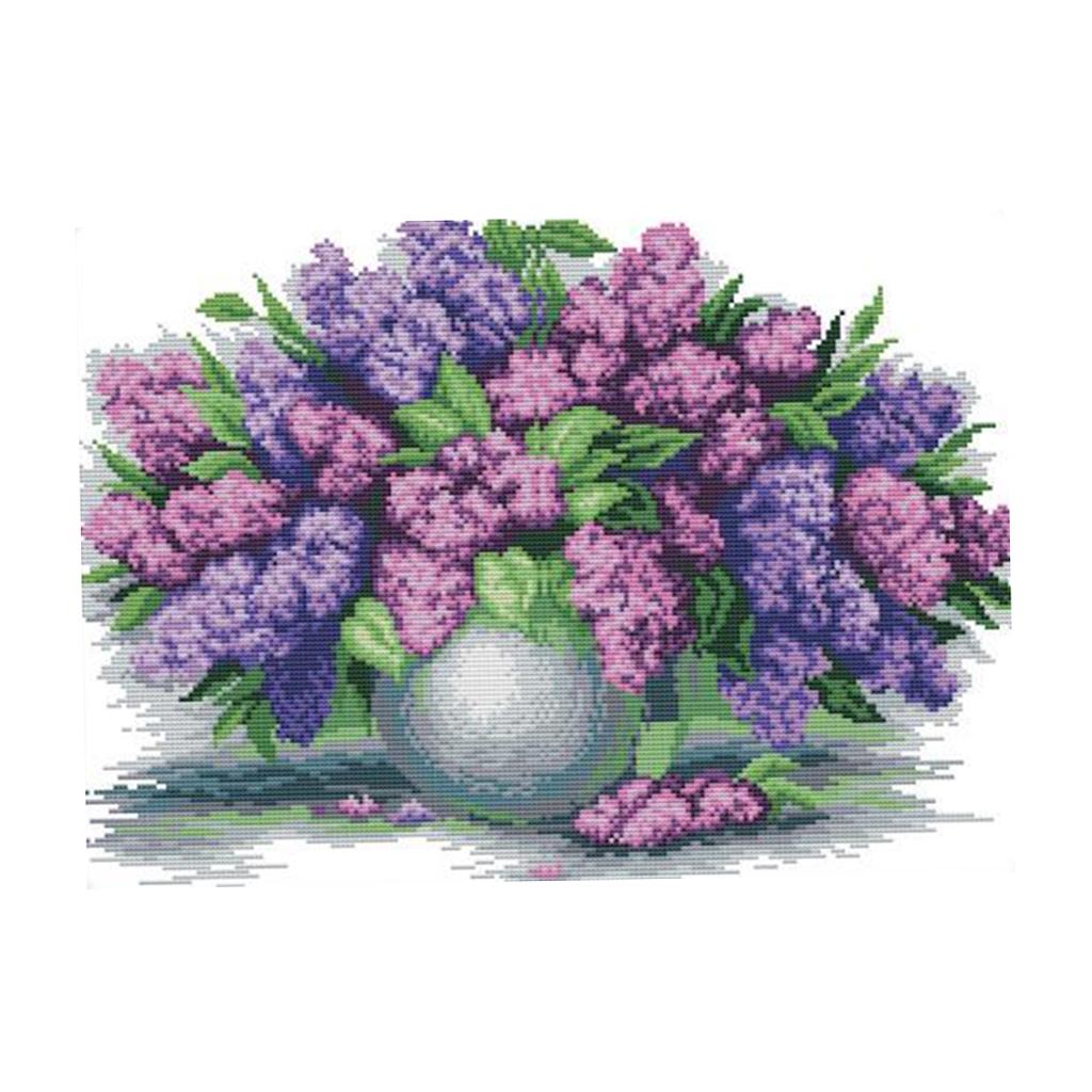 Lavender Vase Stamped Cross Stitch Kit DIY Needlework 11CT 57x43cm
