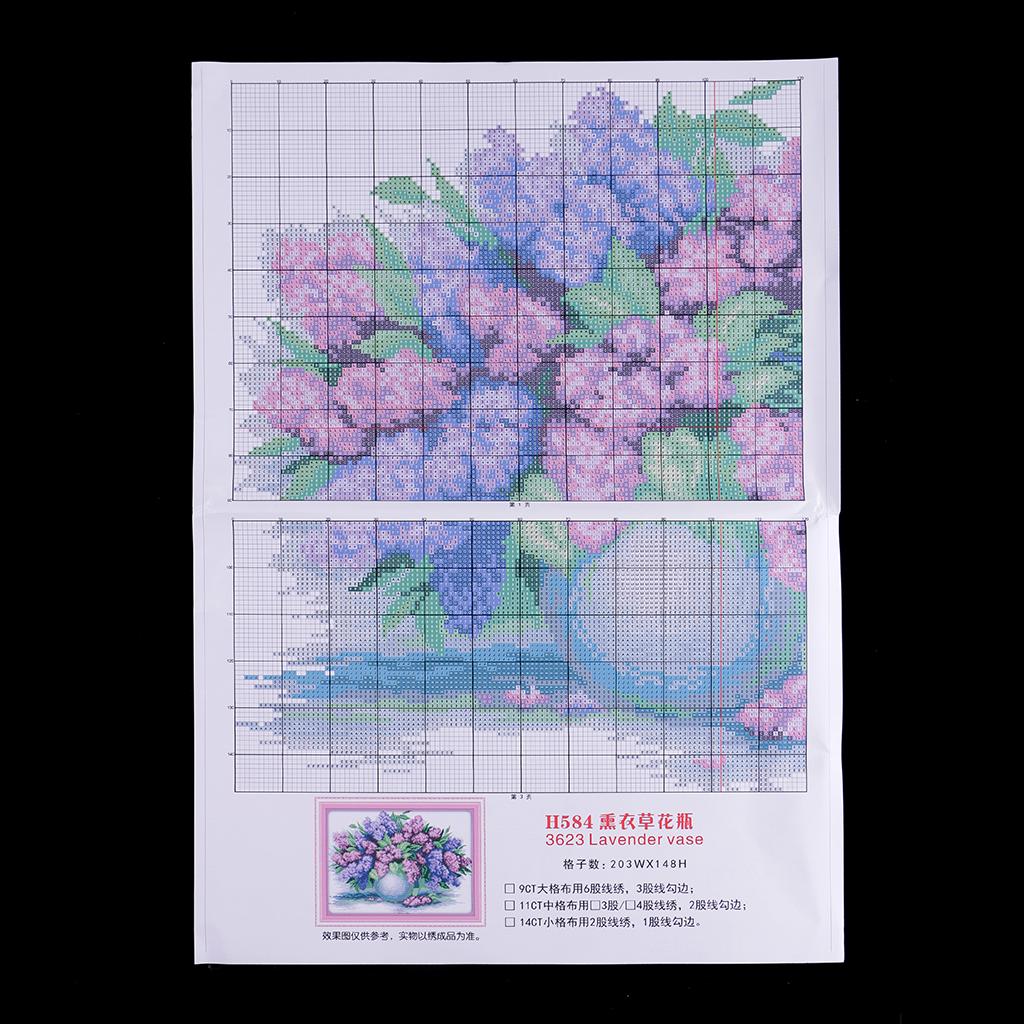 Lavender Vase Stamped Cross Stitch Kit DIY Needlework 11CT 57x43cm