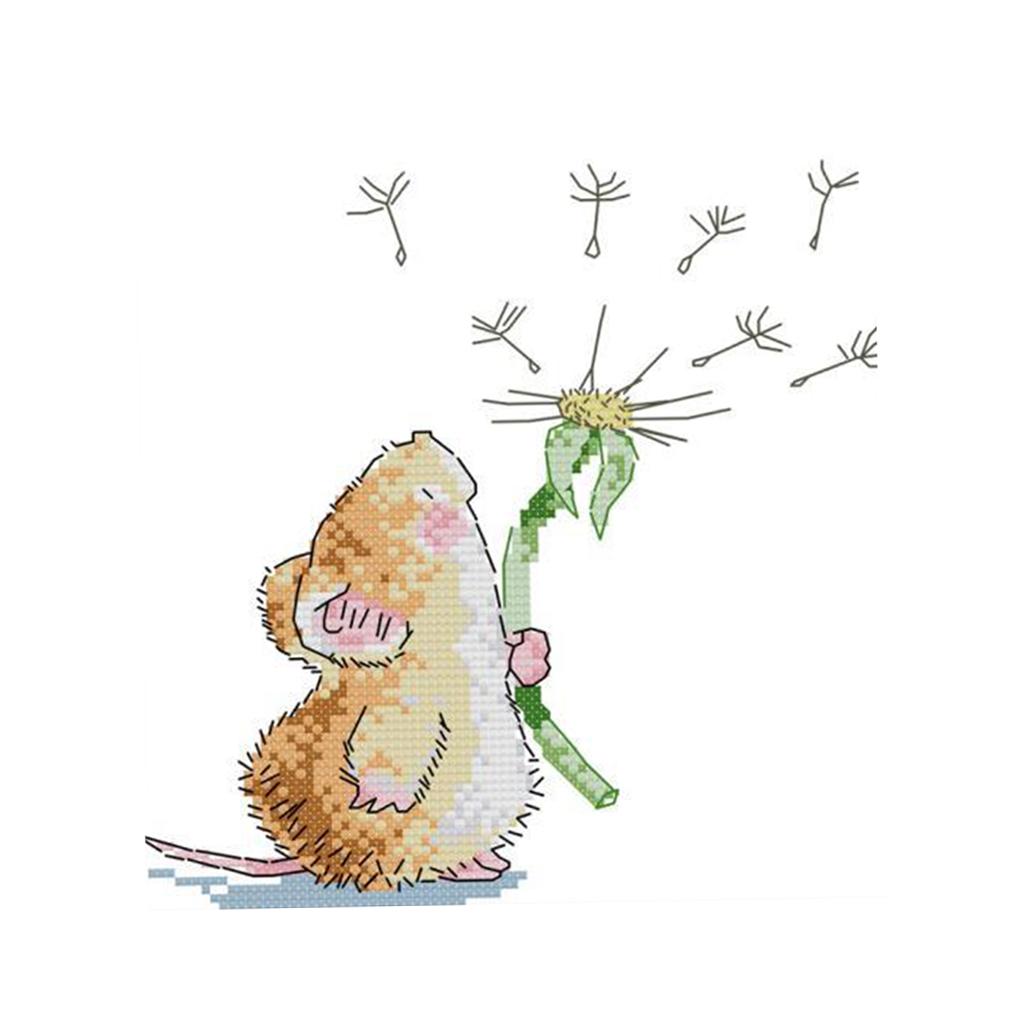 DIY Mouse Dandelion Cross Stitch Kit Pre-printed Design Works 30 x 30cm 11CT