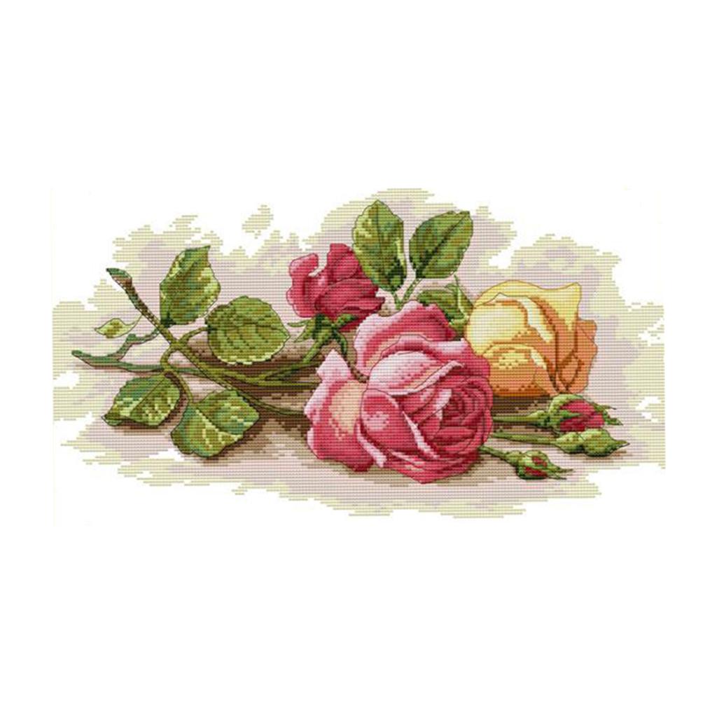 Stamped Cross Stitch Kits 11CT 14CT Counted Fabric Rose Pattern 44×27cm 14CT