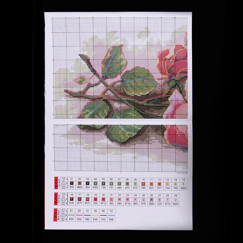 Stamped Cross Stitch Kits 11CT 14CT Counted Fabric Rose Pattern 44×27cm 14CT