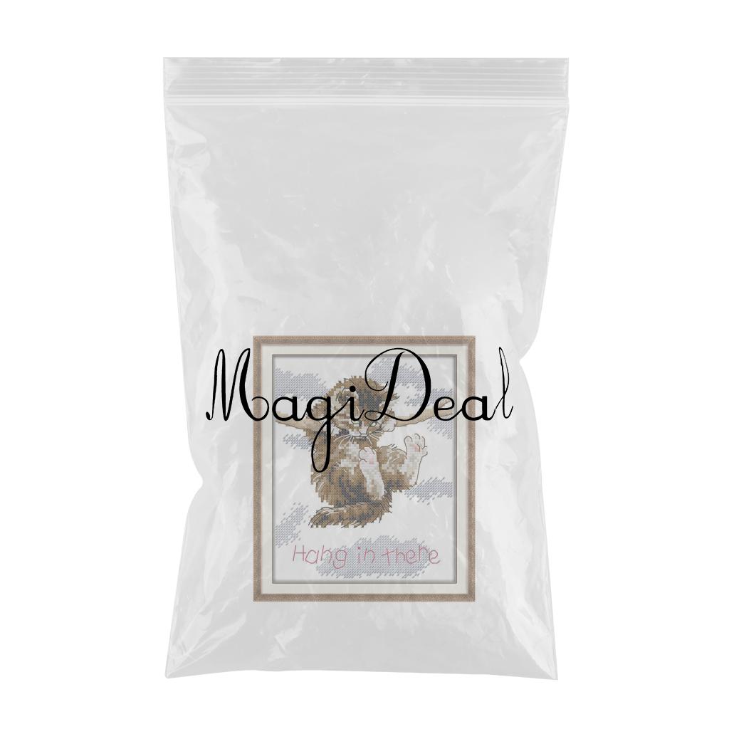 Cat Hang in There Stamped Cross Stitch Kit DIY Needlework Craft 14CT 18x21cm