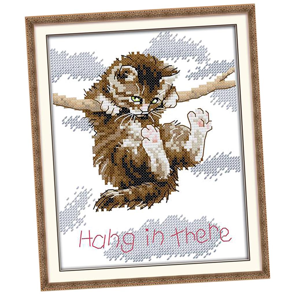 Cat Hang in There Stamped Cross Stitch Kit DIY Needlework Craft 14CT 18x21cm