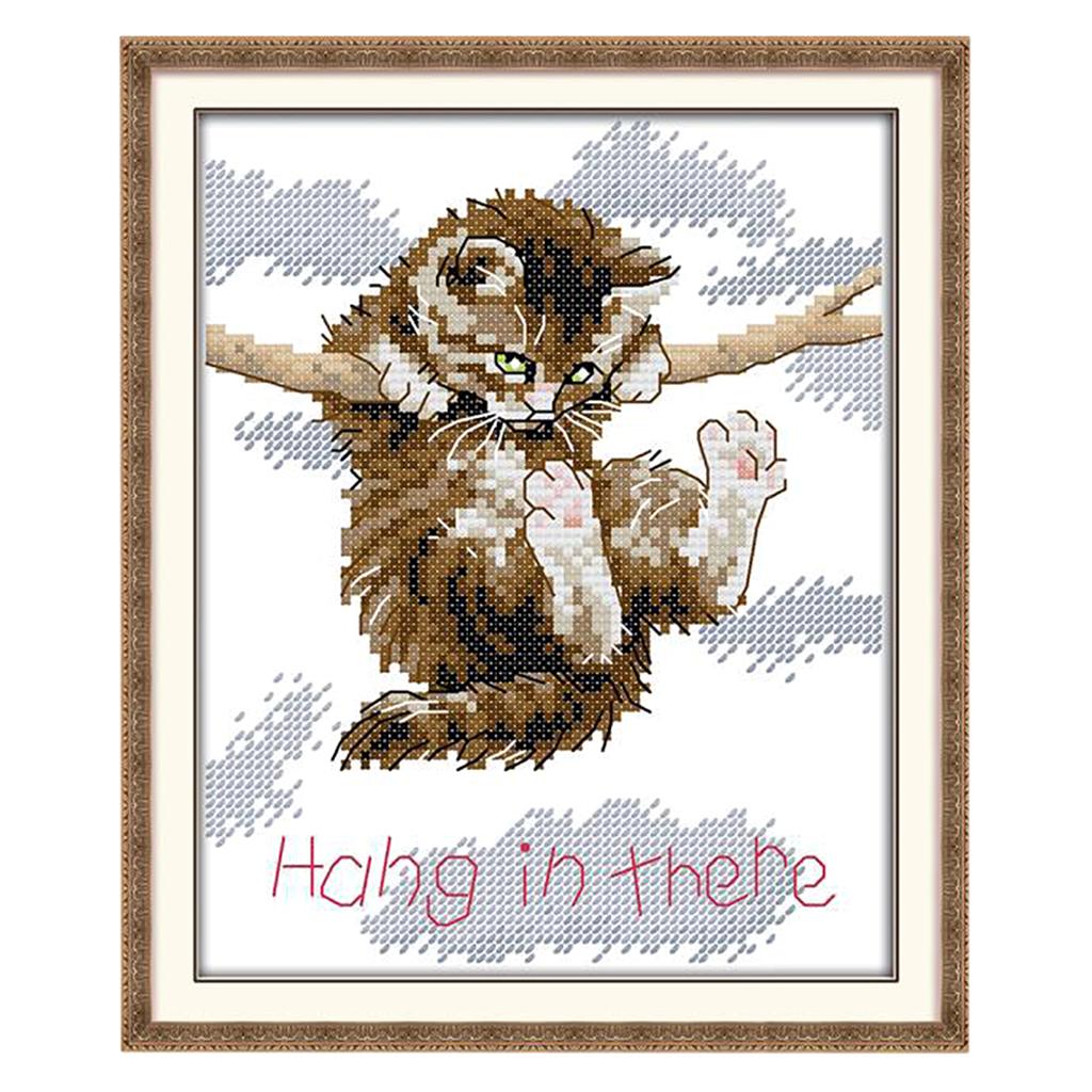 Cat Hang in There Stamped Cross Stitch Kit DIY Needlework Craft 14CT 18x21cm