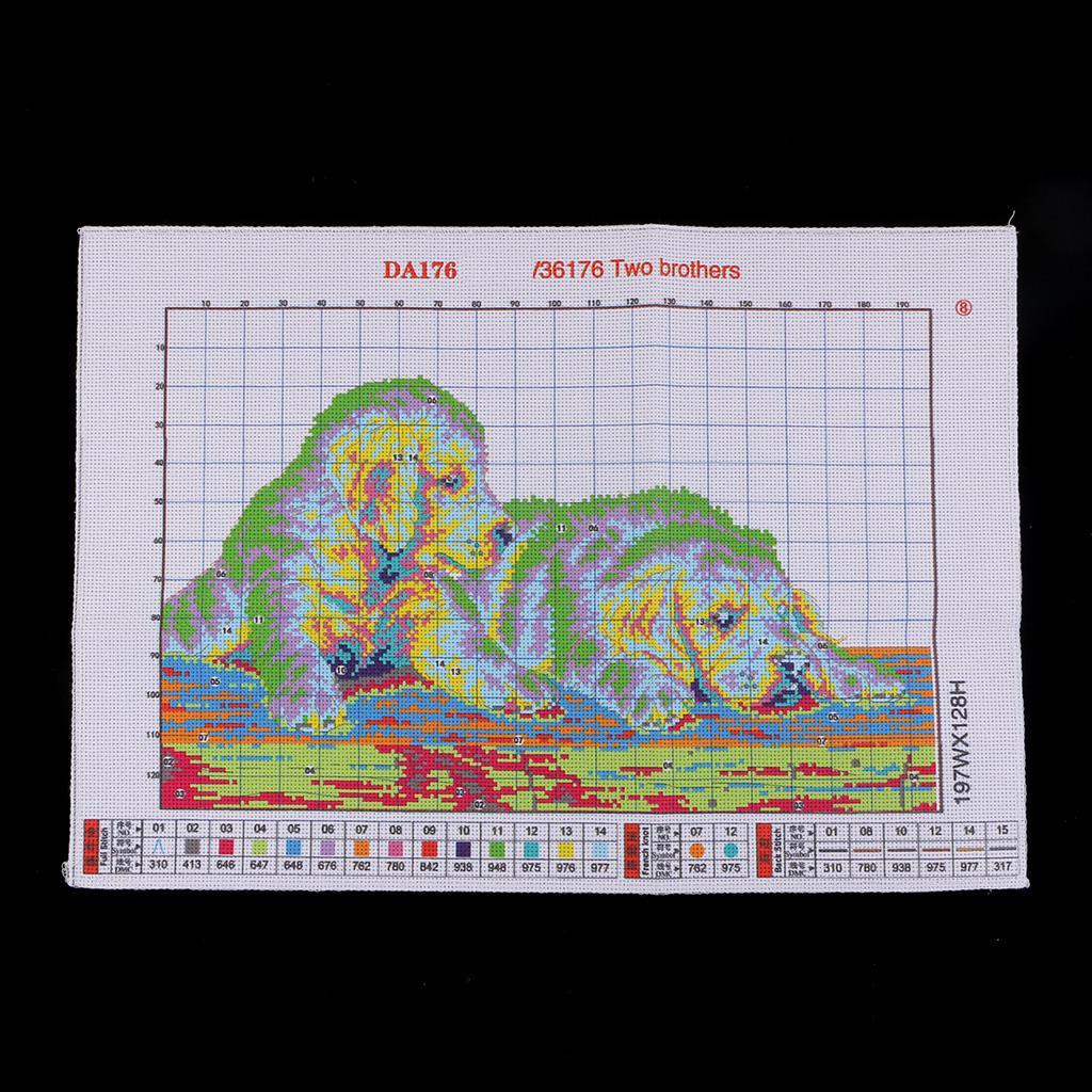 DIY Two Dogs Cross Stitch Kit Counted for Beginners 40 x 30cm 14CT Stamped