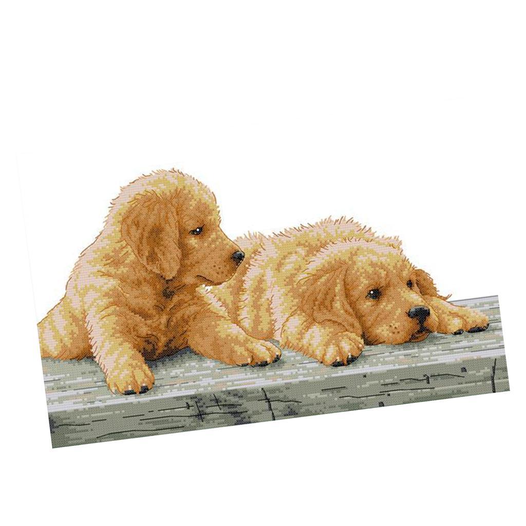 DIY Two Dogs Cross Stitch Kit Counted for Beginners 40 x 30cm 14CT Stamped