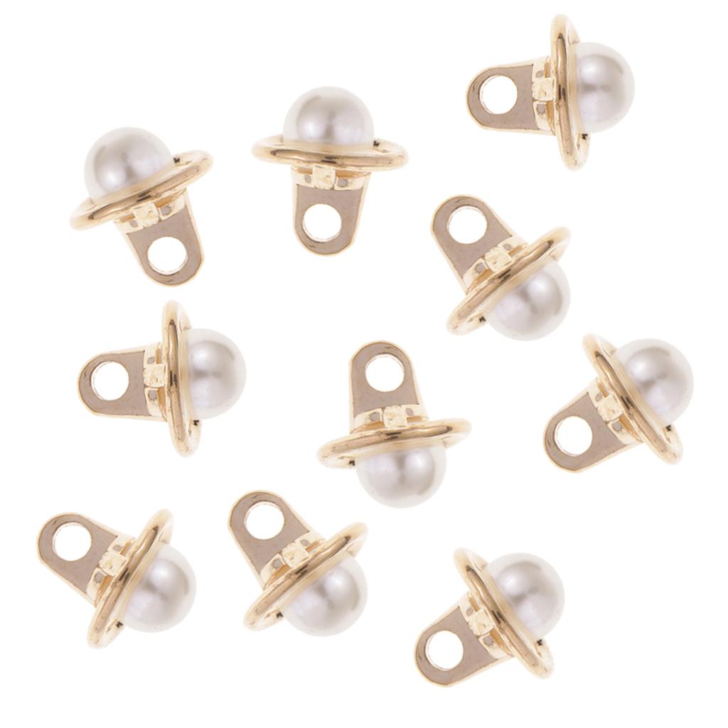 10Pcs Dome Round Plastic Pearl Buttons for Sewing Wedding Dress 10mm Gold