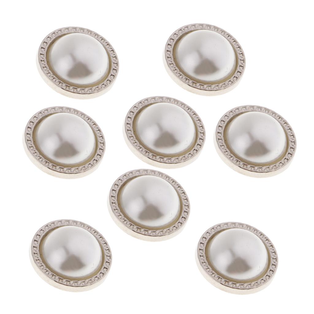 8Pcs Plastic Pearl Buttons Round Sewing Crafts for Clothes Shoes Hat White
