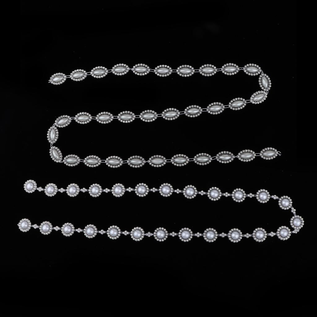 Faux Pearl Rhinestone Chain Trim for Clothes Belts Sewing Craft DIY Flower