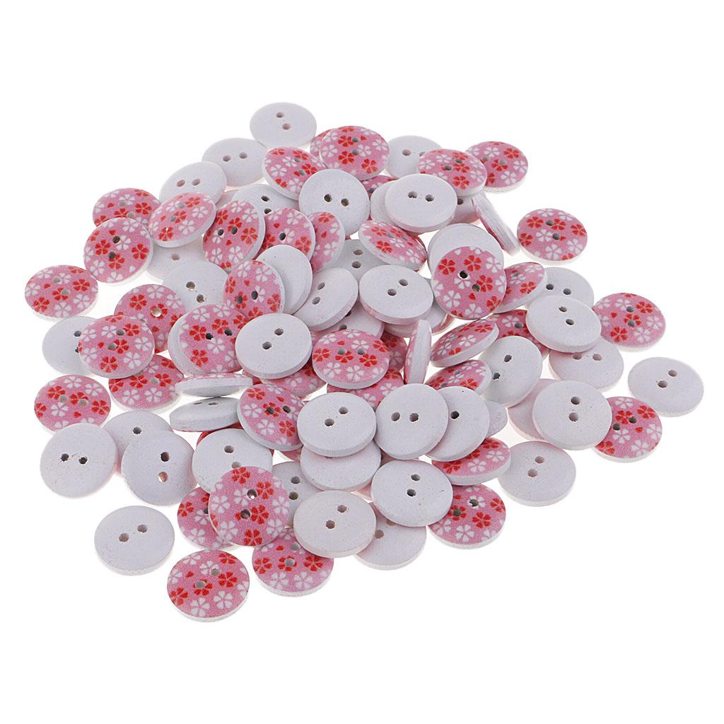 100Pcs Snowflake Wooden Buttons Sewing Clothing Accessories 15mm Pink
