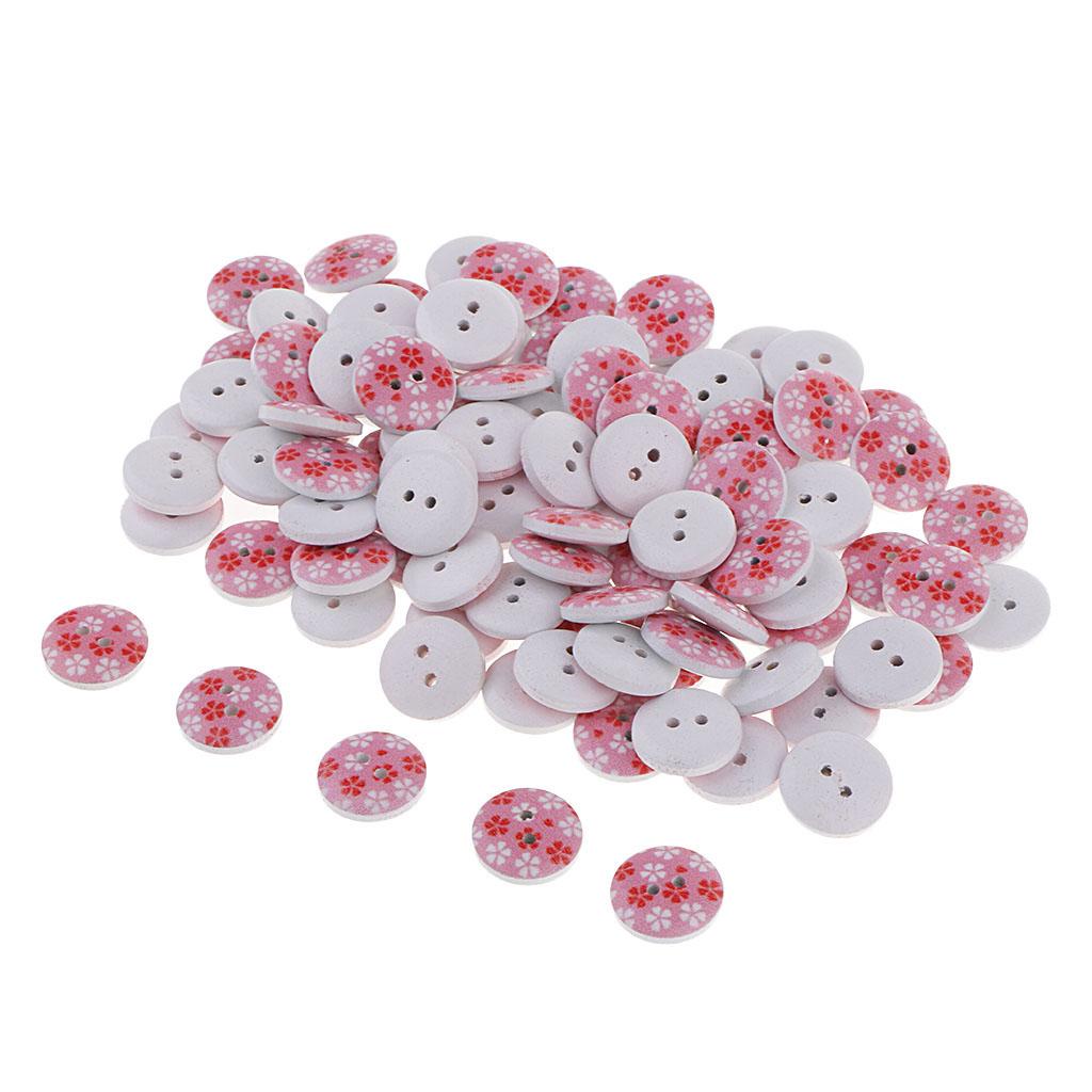 100Pcs Snowflake Wooden Buttons Sewing Clothing Accessories 15mm Pink