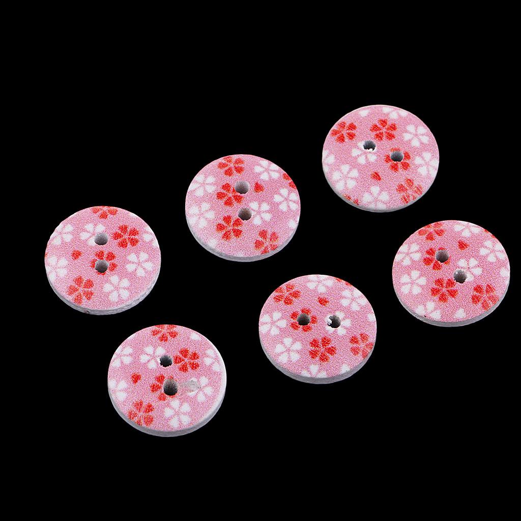 100Pcs Snowflake Wooden Buttons Sewing Clothing Accessories 15mm Pink