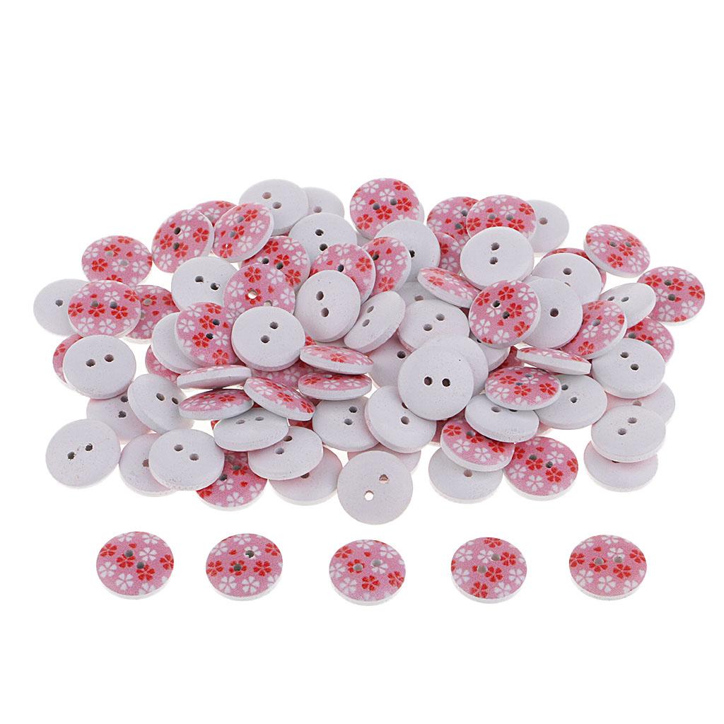 100Pcs Snowflake Wooden Buttons Sewing Clothing Accessories 15mm Pink