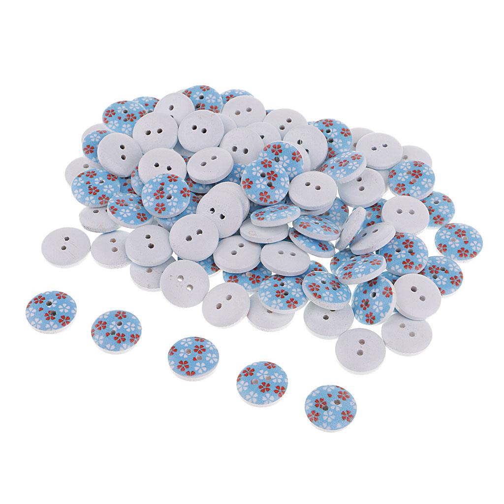 100Pcs Snowflake Wooden Buttons Sewing Clothing Accessories 15mm Blue