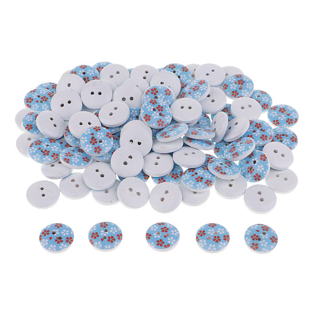 100Pcs Snowflake Wooden Buttons Sewing Clothing Accessories 15mm Blue