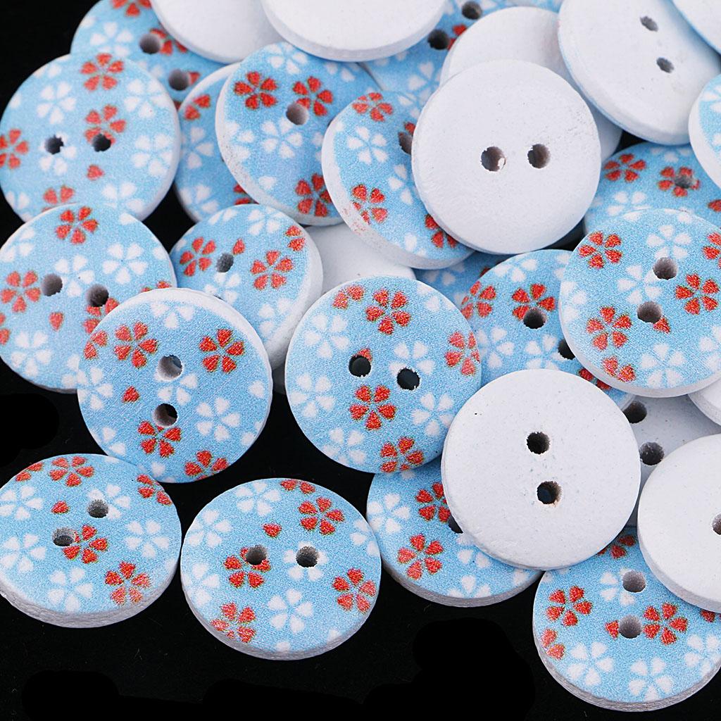 100Pcs Snowflake Wooden Buttons Sewing Clothing Accessories 15mm Blue