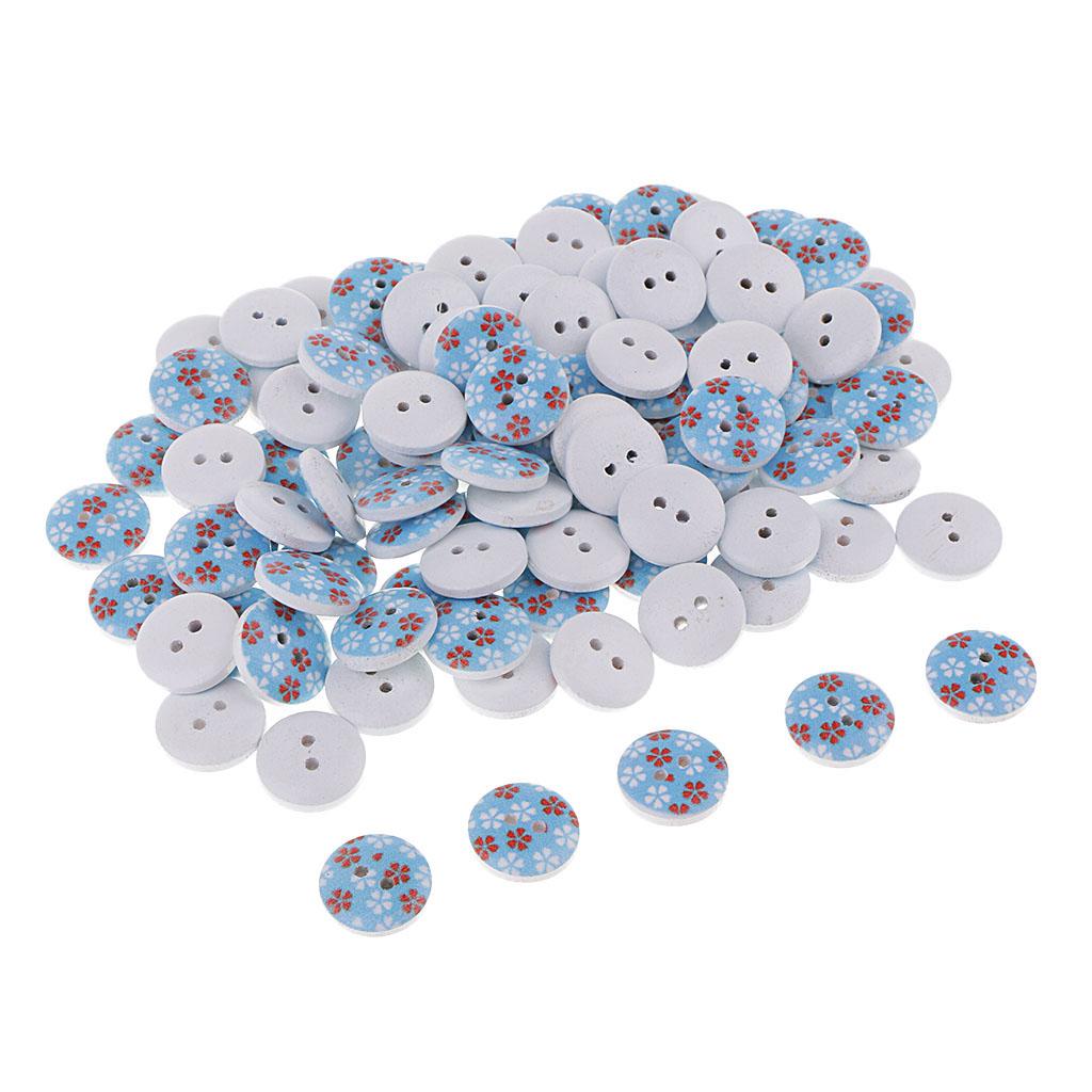 100Pcs Snowflake Wooden Buttons Sewing Clothing Accessories 15mm Blue