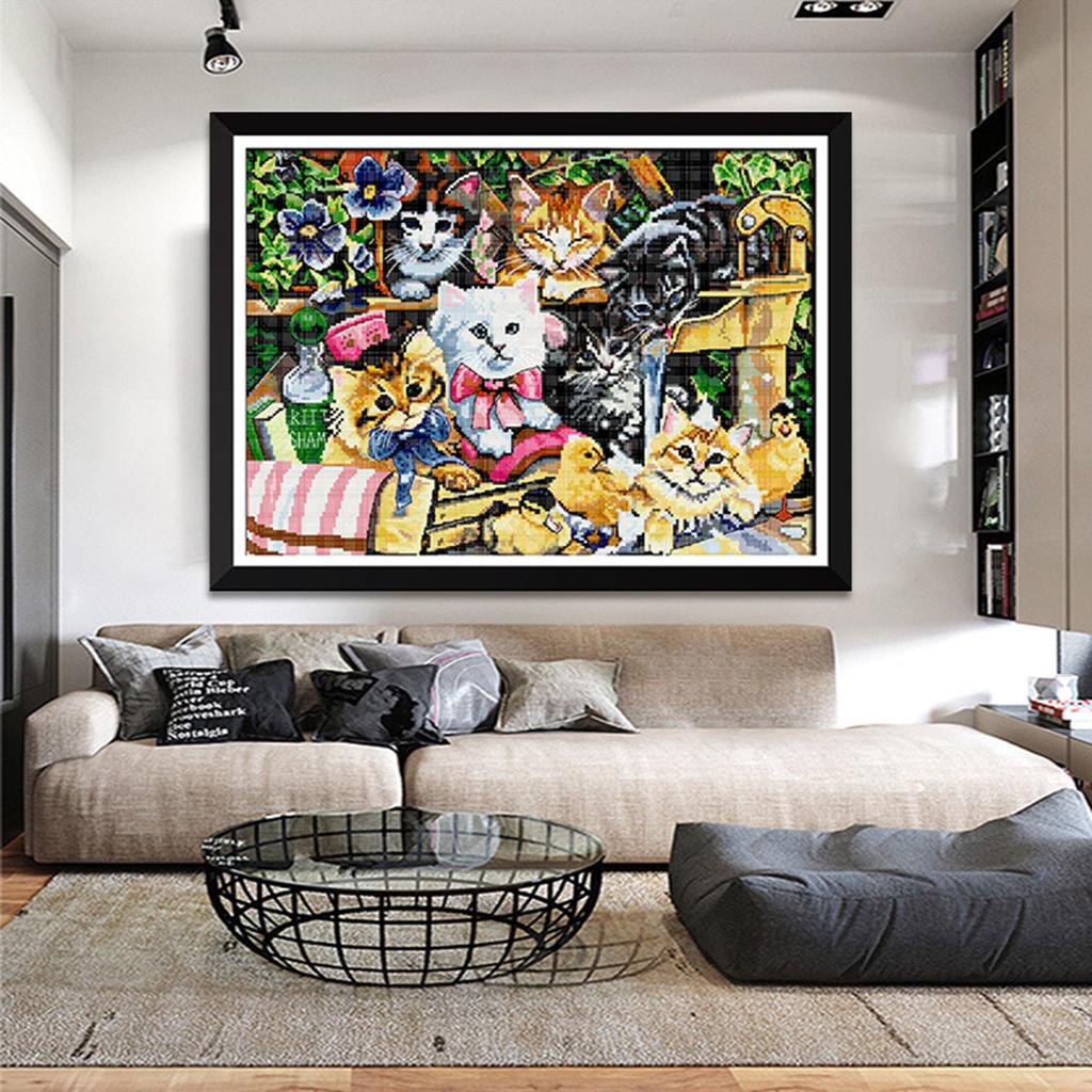 Cats Family Stamped Cross Stitch Kits for Beginner Home Decor 47 x 35cm 14CT