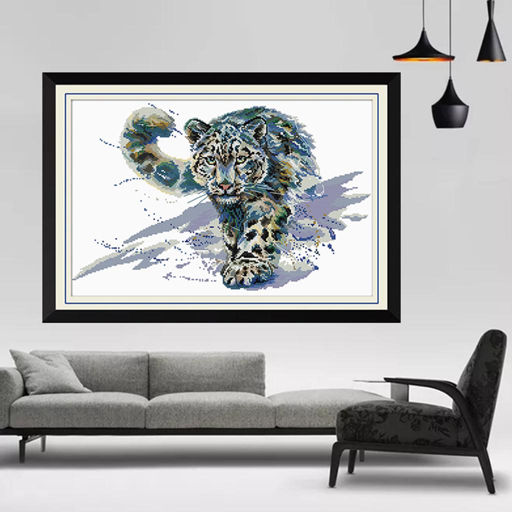 DIY Stamped Cross Stitch Starter Kit Pre-printed Snow Leopard 11CT 63x44cm