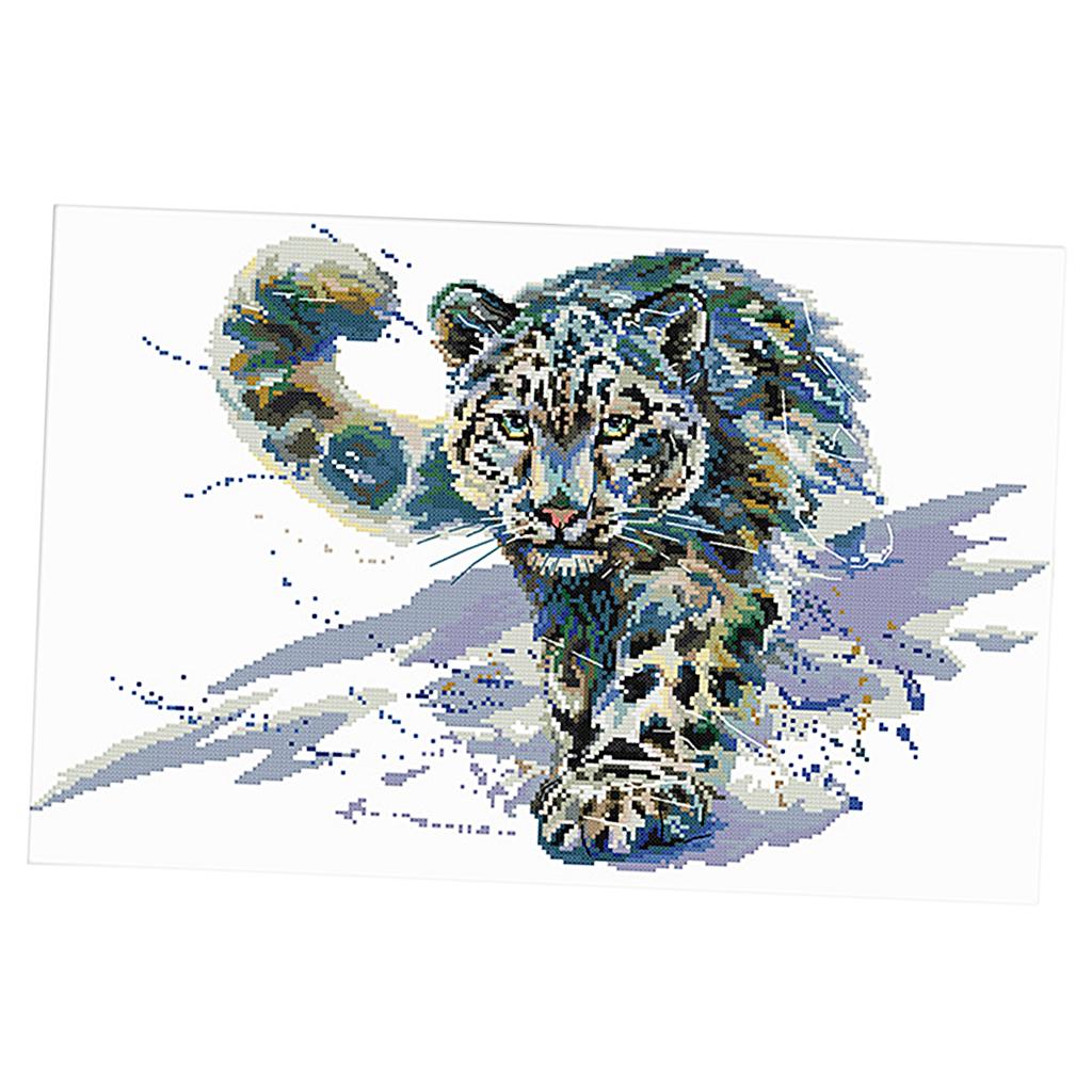 DIY Stamped Cross Stitch Starter Kit Pre-printed Snow Leopard 11CT 63x44cm