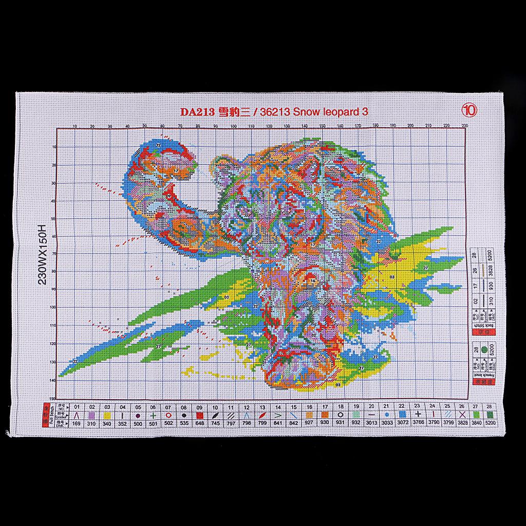 DIY Stamped Cross Stitch Starter Kit Pre-printed Snow Leopard 11CT 63x44cm
