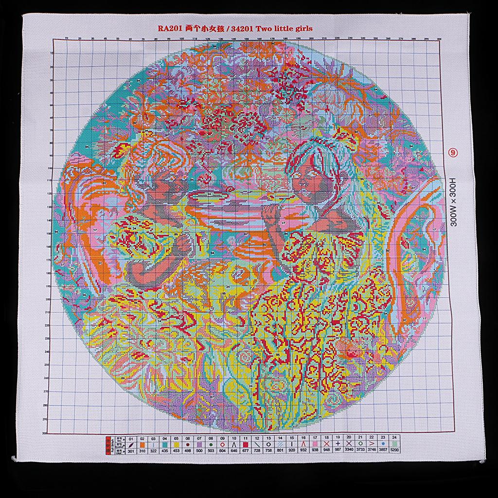 14CT Cross Stitch Kits Two Little Girls Pattern Needlework Crafts Stamped