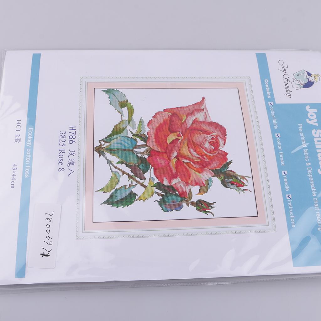 Rose Flower Cross Stitch Kit DIY Handmade Needlework Stamped 14CT 43x44cm