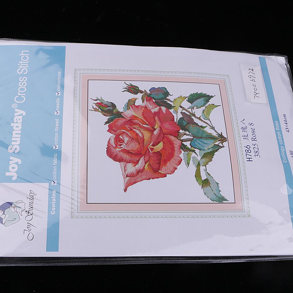 Rose Flower Cross Stitch Kit DIY Handmade Needlework Counted 14CT 43x44cm