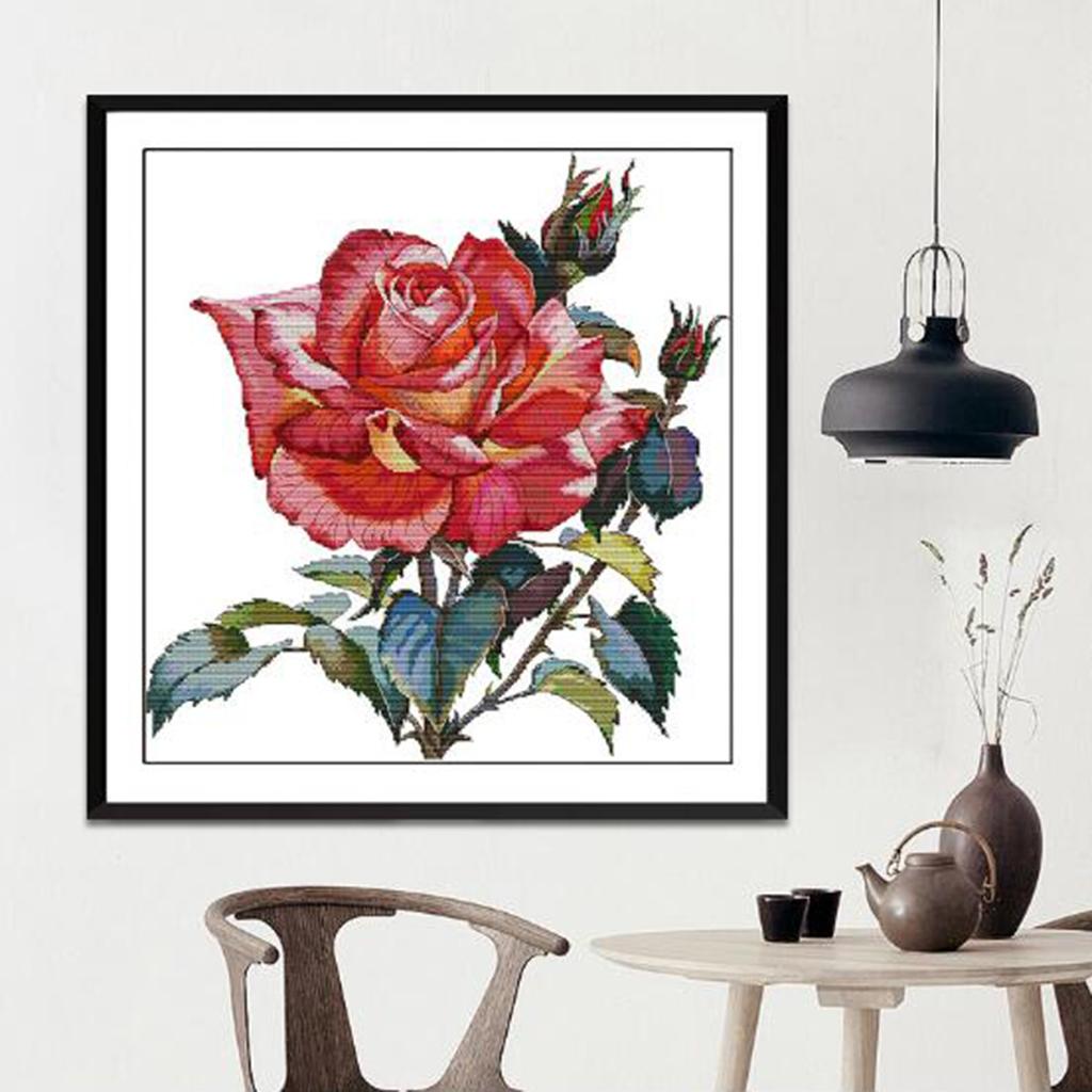 Rose Flower Cross Stitch Kit DIY Handmade Needlework Counted 14CT 43x44cm