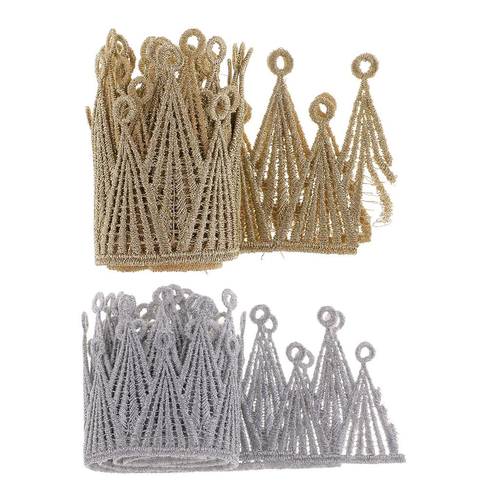 1 Yard Embroidered Crown Lace Trims DIY Applique for Dress Bags Decor Gold