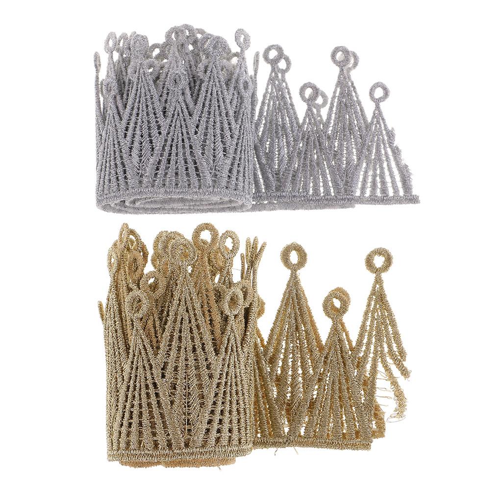 1 Yard Embroidered Crown Lace Trims DIY Applique for Dress Bags Decor Gold