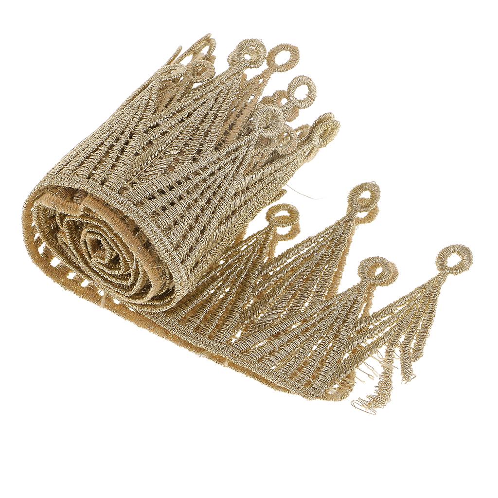 1 Yard Embroidered Crown Lace Trims DIY Applique for Dress Bags Decor Gold