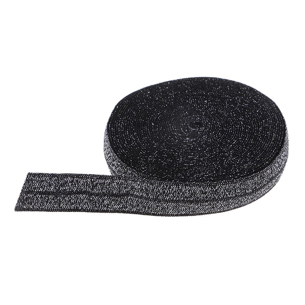 5 Yards Bling Cotton Fold Over Sewing Elastic Band for Dressmaking Black