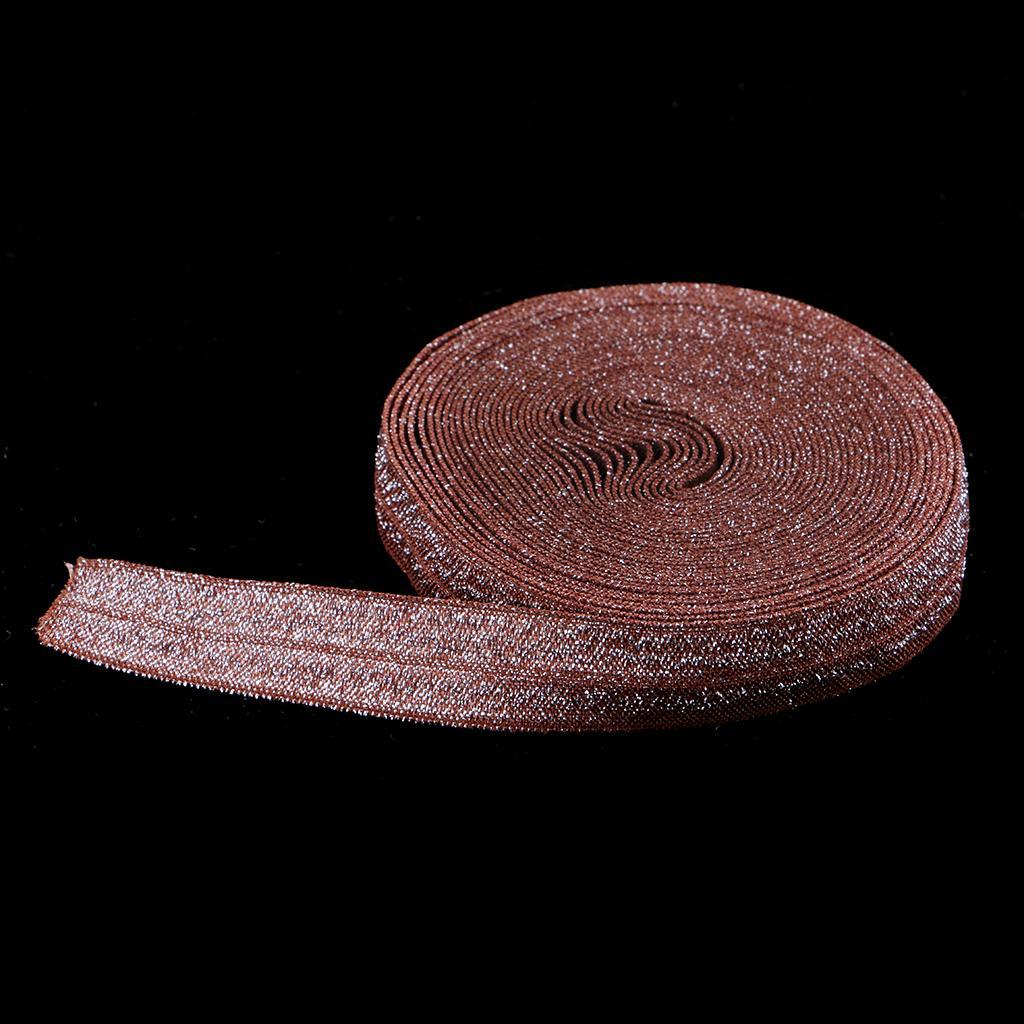 5 Yards Sewing Glitter Elastic Bnad Stretchy Ribbon Trims for Clothes Brown