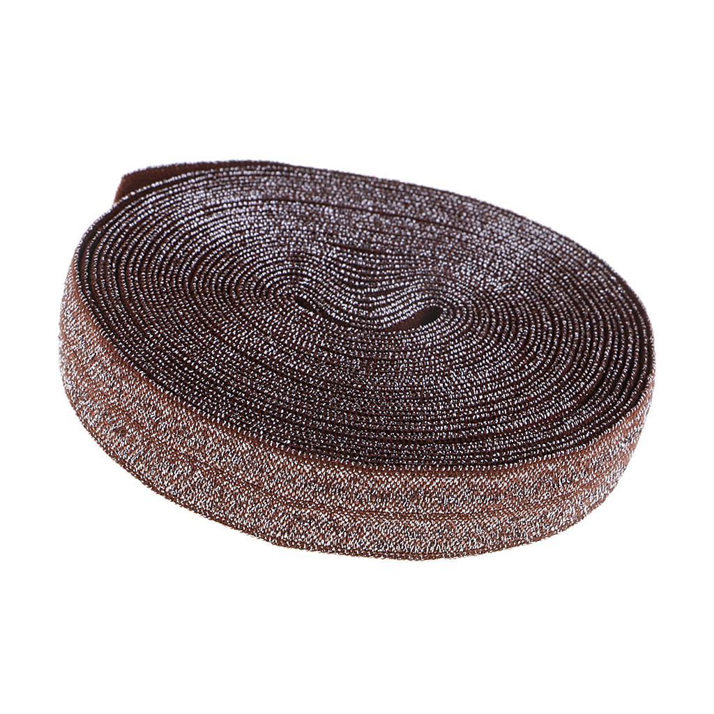 5 Yards Sewing Glitter Elastic Bnad Stretchy Ribbon Trims for Clothes Brown