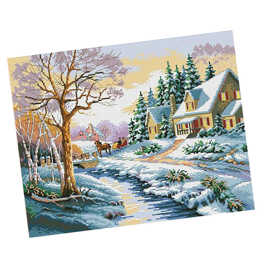 Stamped Snowscape Cross Stitch Kit 11CT Embroidery Cloth DIY Sewing Package