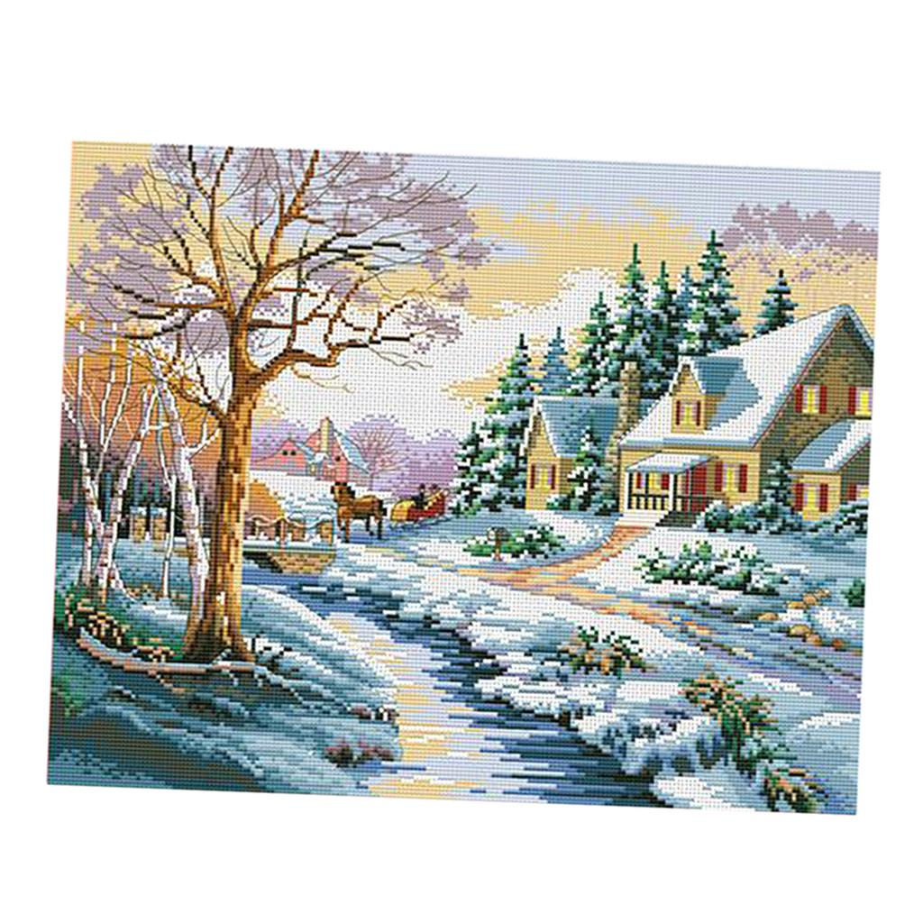 Stamped Snowscape Cross Stitch Kit 11CT Embroidery Cloth DIY Sewing Package
