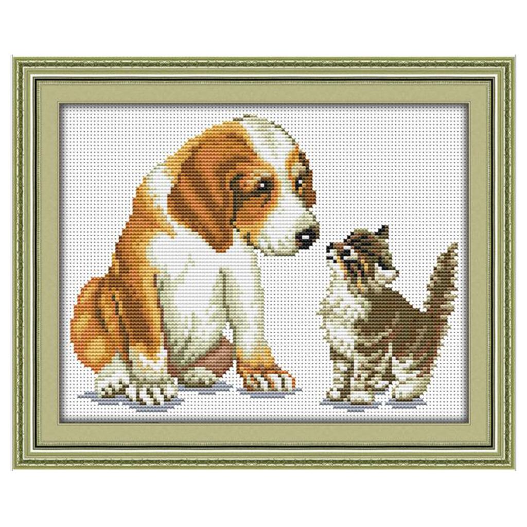 Dog Cat Stamped Cross Stitch Kit DIY Handmade Needlework 11CT 35x29cm