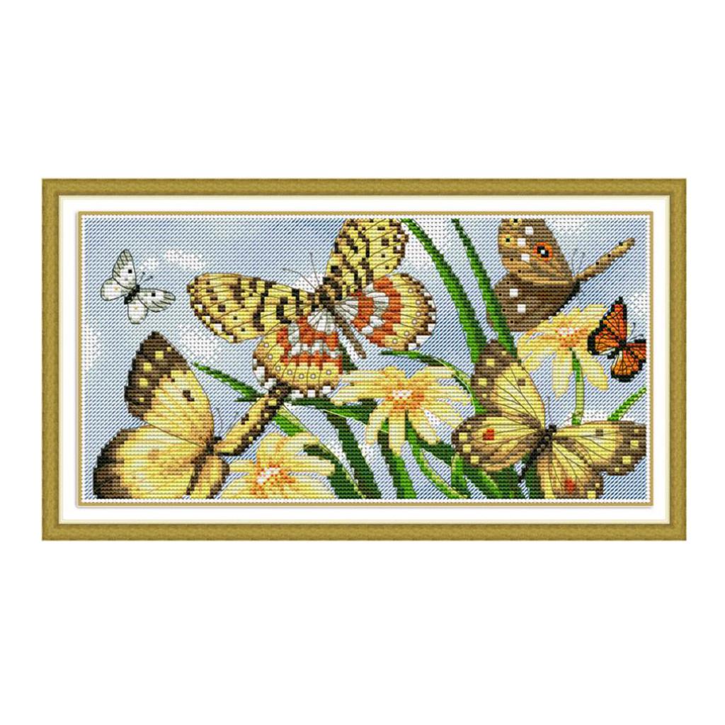 Stamped Cross Stitch Kit Pre-Printed Butterfly Pattern Embroidery for Kids