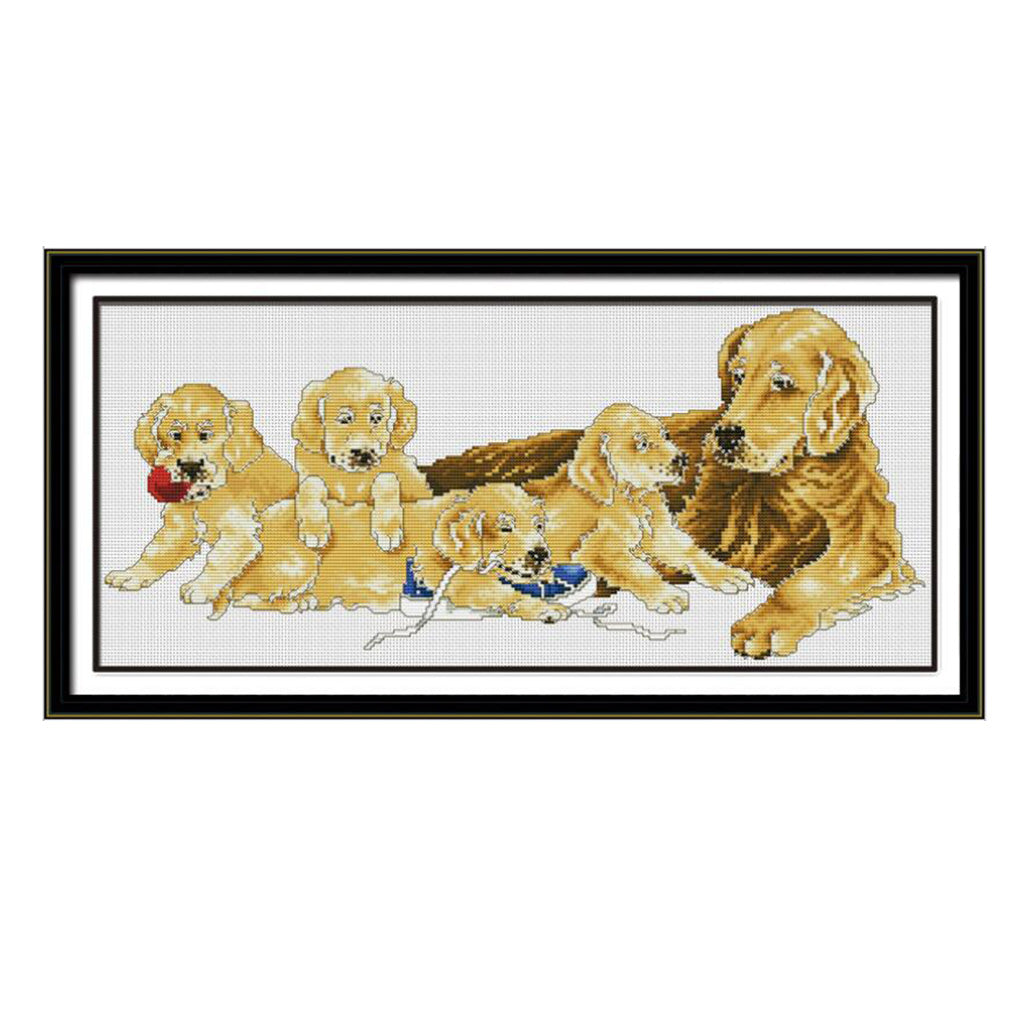 Animal Dogs Stamped Cross Stitch Kit DIY Handmade Needlework 11CT 66x33cm