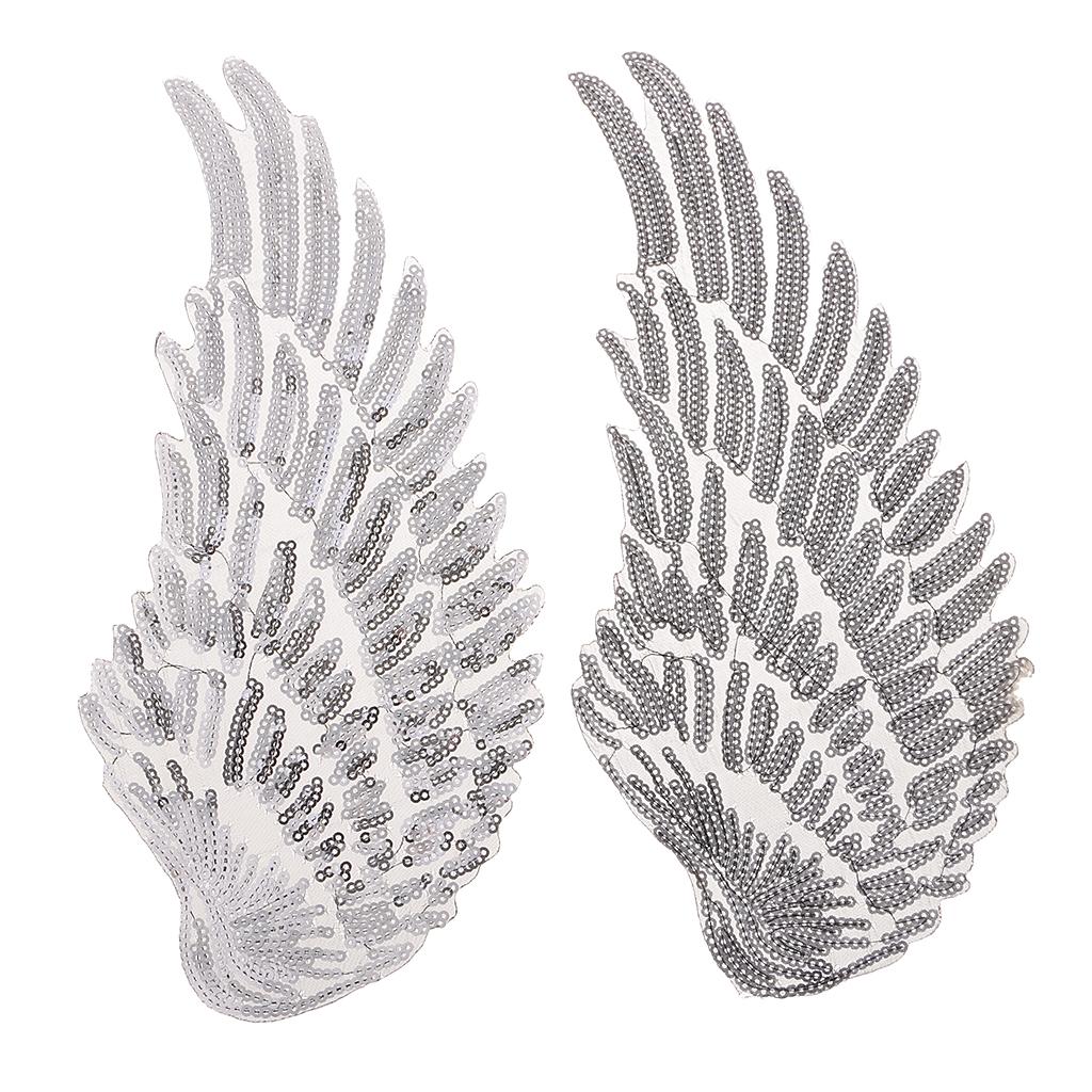 3D Feather Wings Sequin Patches for Clothes Hats Embroidery Iron on Silver